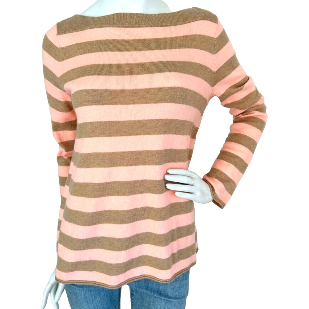 Gap Striped Pullover Sweater Womens S Peach Tan Relaxed Stripe Minimalist Preppy
